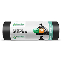 Мешки для мусора GreenClean Standart, ПНД, 20 мкм, 65х100 см, 120 л, 10 шт/рулон, черный