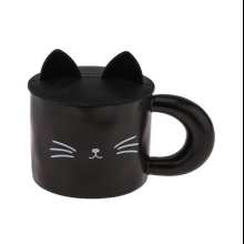 Кружка керамическая "Simple cat" с крышкой, 380 мл, черный