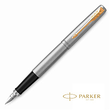 Ручка перьевая "Parker Jotter Stainless Steel CT", М, серебристый, золотистый, патрон синий