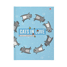 Блокнот "Cats in Love!", А6, 80 листов, в клетку, голубой