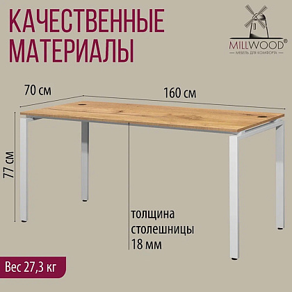 Стол письменный Millwood Лофт Сиэтл (ДТ-5), 1600х700 мм, дуб золотой крафт, белый - 5