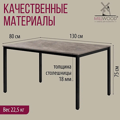 Стол Millwood Сеул, 1300х800 мм, бетон, черный - 5