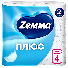 Бумага туалетная Zemma Плюс, 4 рулона, 2 слоя, белый