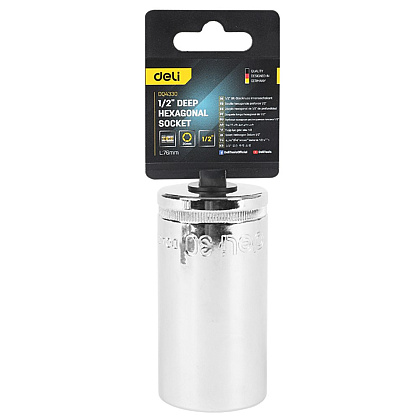 Головка торцевая шестигранная Deli YS EDQ4330 1/2", 30 мм, глубокая, серебристый