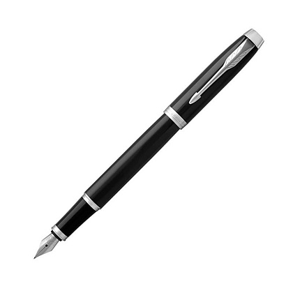 Ручка перьевая "Parker IM Black Lacquer CT", F, черный, серебристый, патрон синий