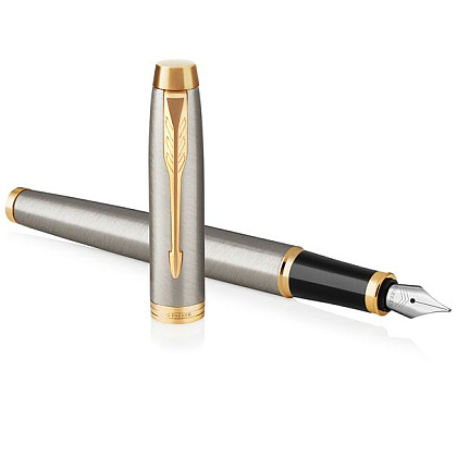 Ручка перьевая "Parker IM Brushed Metal GT", F, серебристый, золотистый, патрон черный - 3