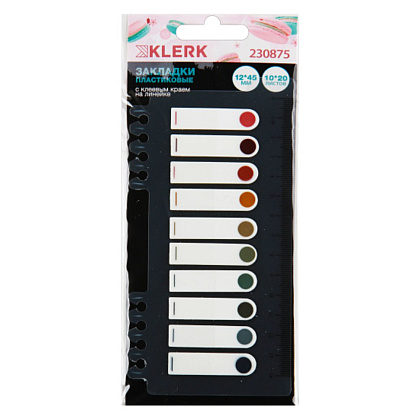 Закладки пластиковые "KLERK", 10 цветов, 20 штук, ассорти 