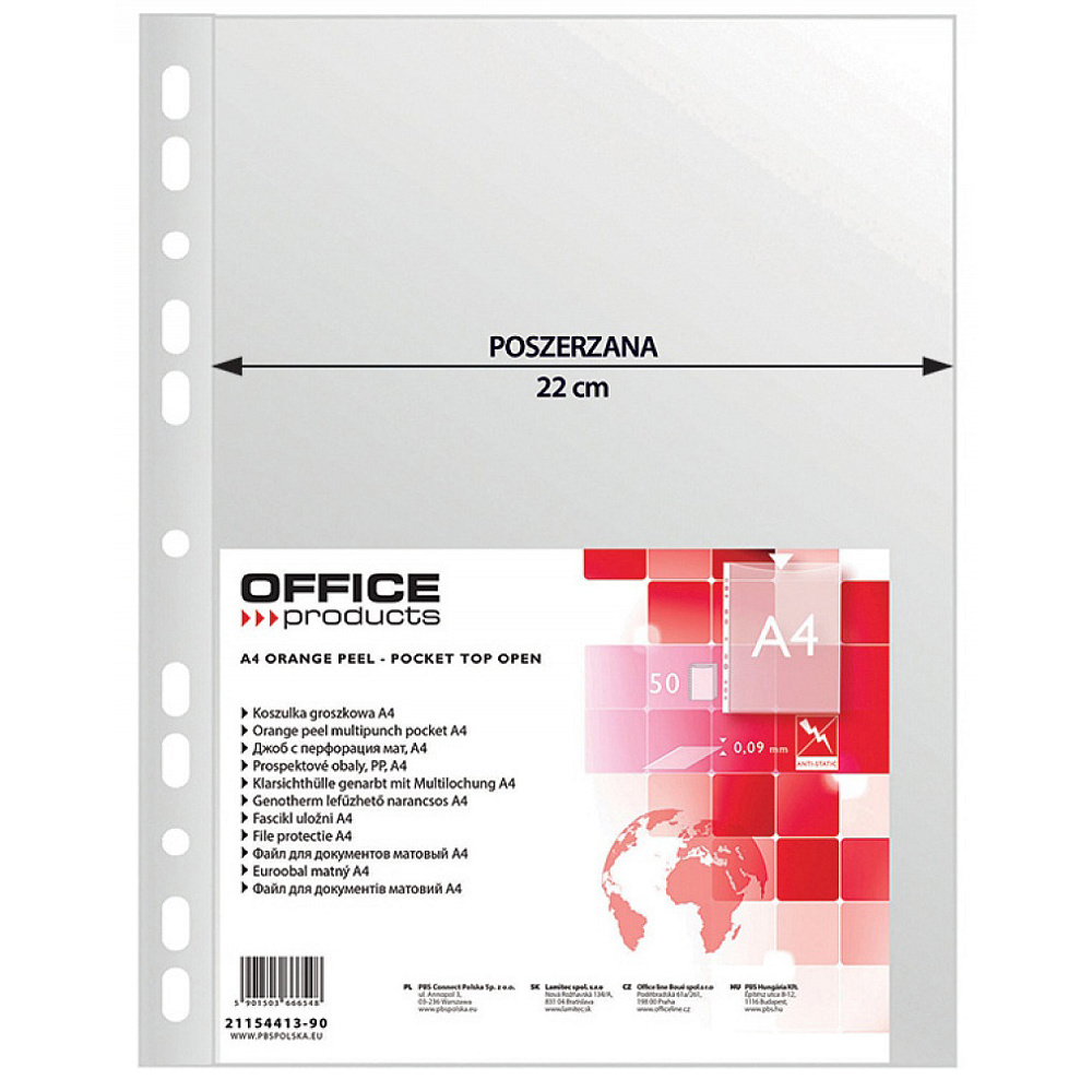 Файл (папка-карман) "Office products", A4, 50 шт, 90 мкм, прозрачный