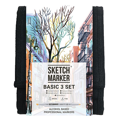 Набор маркеров перманентных двусторонних "Sketchmarker Basic 3", 12 шт.