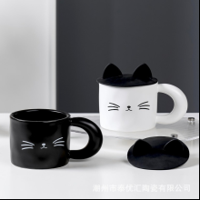 Кружка керамическая "Simple cat" с крышкой, 380 мл, черный