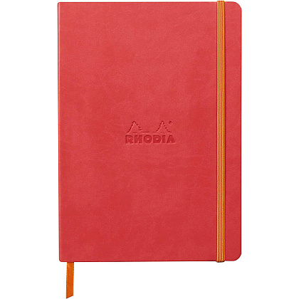 Блокнот "Rhodiarama" на резинке, A5, 80 листов, линейка, коралловый
