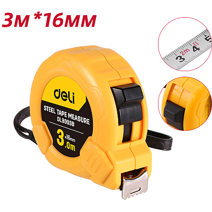 Рулетка Deli "EDL9003B", 3 м, желтый - 2