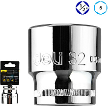 Головка торцевая шестигранная Deli YS EDQ4032 1/2", 32 мм, серебристый