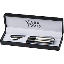 Набор "Mark Twain 1075903" ручка шариковая автоматическая и роллер, черный, серебристый