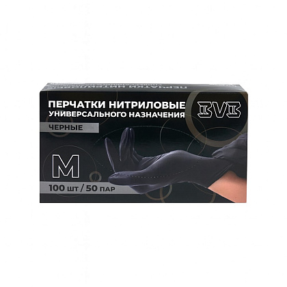 Перчатки нитриловые неопудренные одноразовые BVB, р-р M, 100 шт./уп., черный - 2