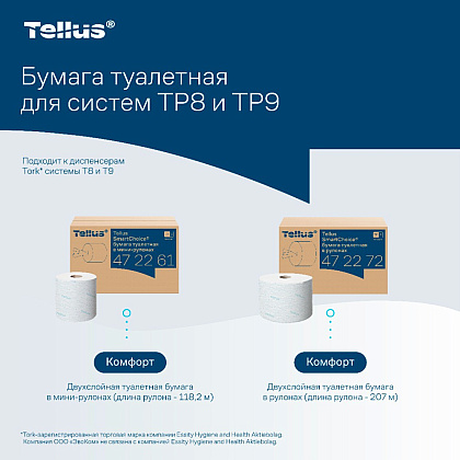 Бумага туалетная Tellus Комфорт TP9 SmartChoice, в мини-рулонах, 118,2 м, 2 слоя - 8