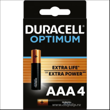 Батарейки алкалиновые DURACELL "Optimum LR03/MX2400 (AAA)", 4 шт