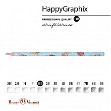 Карандаш чернографитный "HappyGraphix. Сахарный рожок", HВ, без ластика, голубой, белый