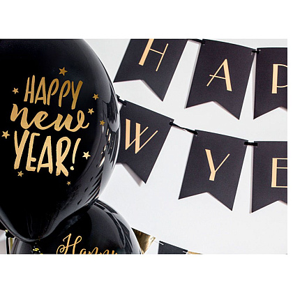 Шар воздушный "Happy New Year", 6 шт, черный - 2
