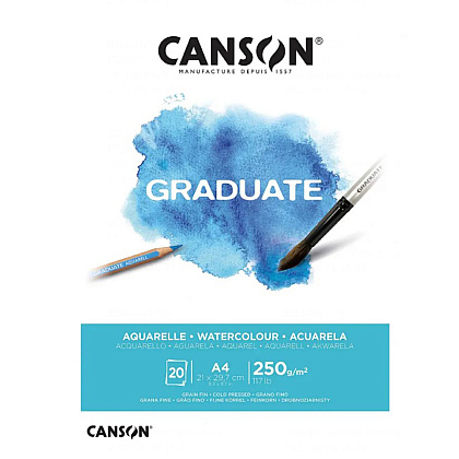 Блок-склейка бумаги для акварели "Canson Graduate", 21x29.7 см, 250 г/м2, 20 листов