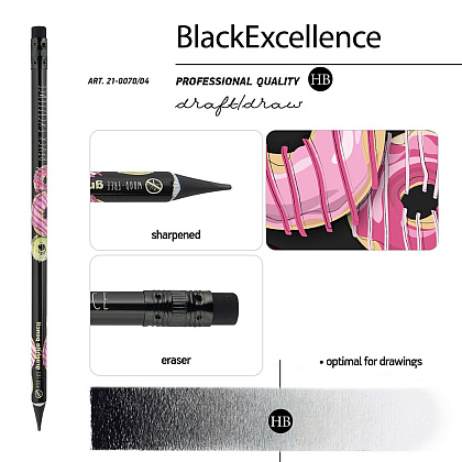 Карандаш чернографитный  "Black Excellence. Донат рулит!", HВ, с ластиком - 2