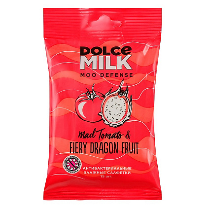 Салфетки влажные антибактериальные "DOLCE MILK", драгон фрукт и томат, 15 шт