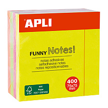 Бумага для заметок на клейкой основе "Funny notes", 75x75 мм, 400 листов, флуоресцентный ассорти