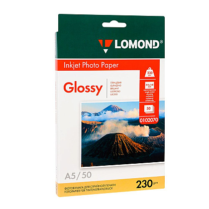 Фотобумага глянцевая для струйной фотопечати "Lomond", А5, 50 листов, 230 г/м2