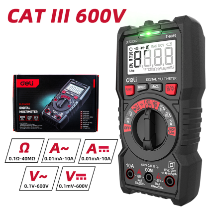 Мультиметр цифровой Deli RS EDL334302, 600В, универсальный - 9