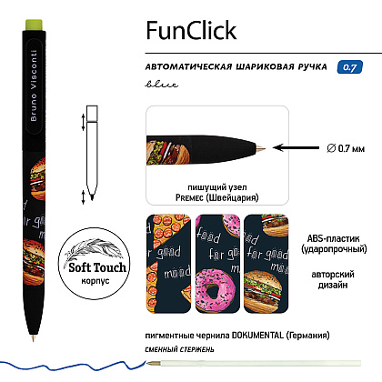 Ручка шариковая автоматическая "FunClick. Food in black", 0,7 мм, ассорти, стерж. синий - 3
