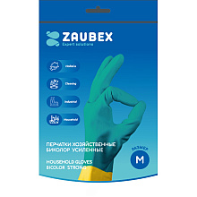 Перчатки латексные хозяйственные Zaubex БИКОЛОР, усиленные, р-р M, зеленый, желтый