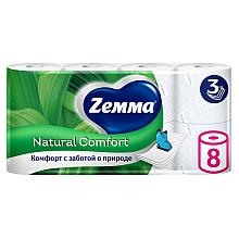 Бумага туалетная Zemma Natural Comfort, 8 рулонов, 3 слоя, белый
