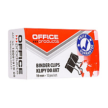 Зажим для бумаги "Office Products", 19 мм, 12 шт, черный