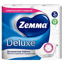 Бумага туалетная Zemma Deluxe, 4 рулона, 3 слоя, белый