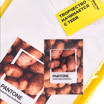 Набор сувенирный "Футболка унисекс оверсайз "Pantone 2025", XS-S, белый + открытка-стикер 3D" - 3