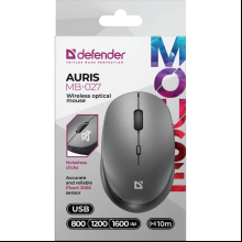 Мышь DEFENDER "Auris MB-027", беспроводная, серый, 800-1600 dpi