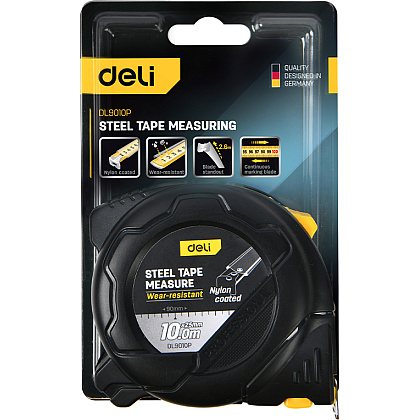 Рулетка "Deli 9010P", 10 м, черный, желтый - 3
