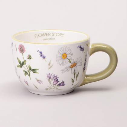 Чашка с блюдцем "Flower story", 220 мл, керамика, белый, зеленый - 3