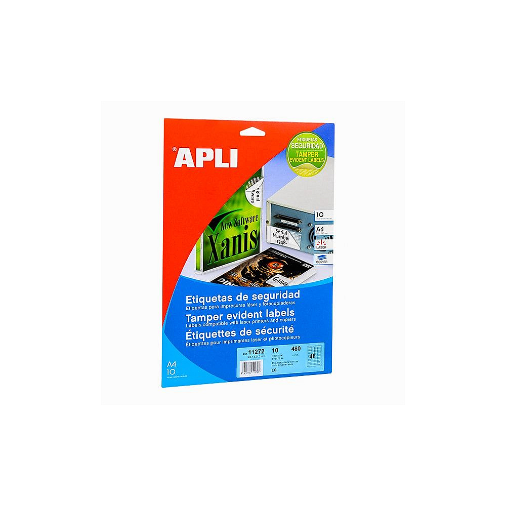 Гарантийные белые этикетки из полиэстера "Apli Security", 45.7x21.2 мм, 10 листов, 48 шт, белый