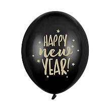 Шар воздушный "Happy New Year", 6 шт, черный
