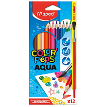 Цветные карандаши Maped "Aqua" + кисточка, 12 цветов
