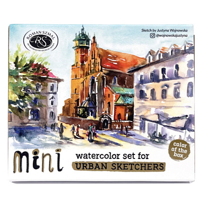 Краски акварельные "Aquarius. Mini Urban Sketcher set", 8 цветов, полукюветы, коробка, золотая - 2