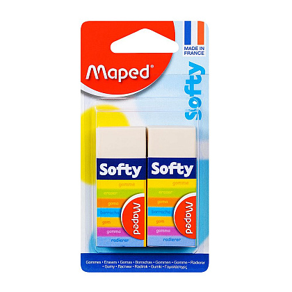 Ластик Maped "Softy", 2шт, белый, блистер, (029840)