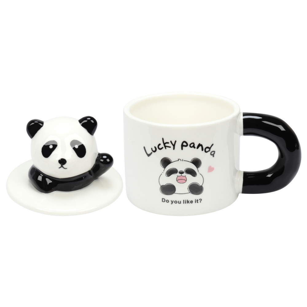 Кружка керамическая "Lucky panda", 370 мл, с крышкой и ложкой, ассорти - 2