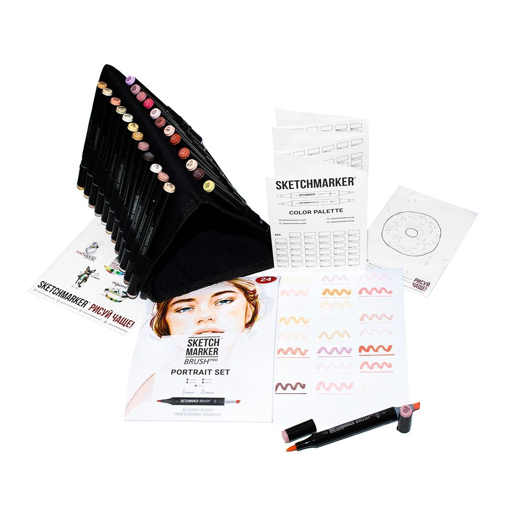 Набор маркеров перманентных двусторонних "Sketchmarker Brush Pro Portrait Set", 24 шт. - 2