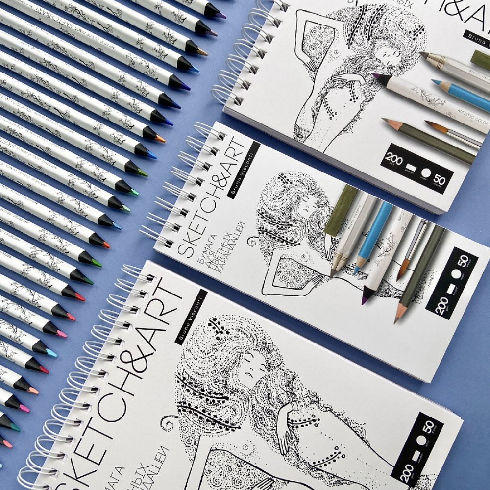 Скетчбук "Sketch&Art", 10.5х22 см, 200 г/м2, 50 листов, на спирали, для цветных карандашей - 6