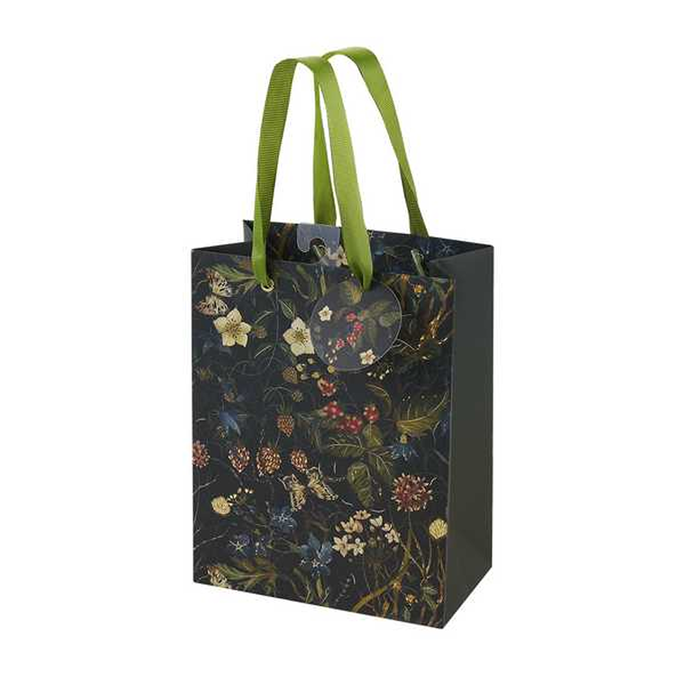 Пакет бумажный подарочный "Flora. Лесные ягоды", 18x23x10 см, зеленый