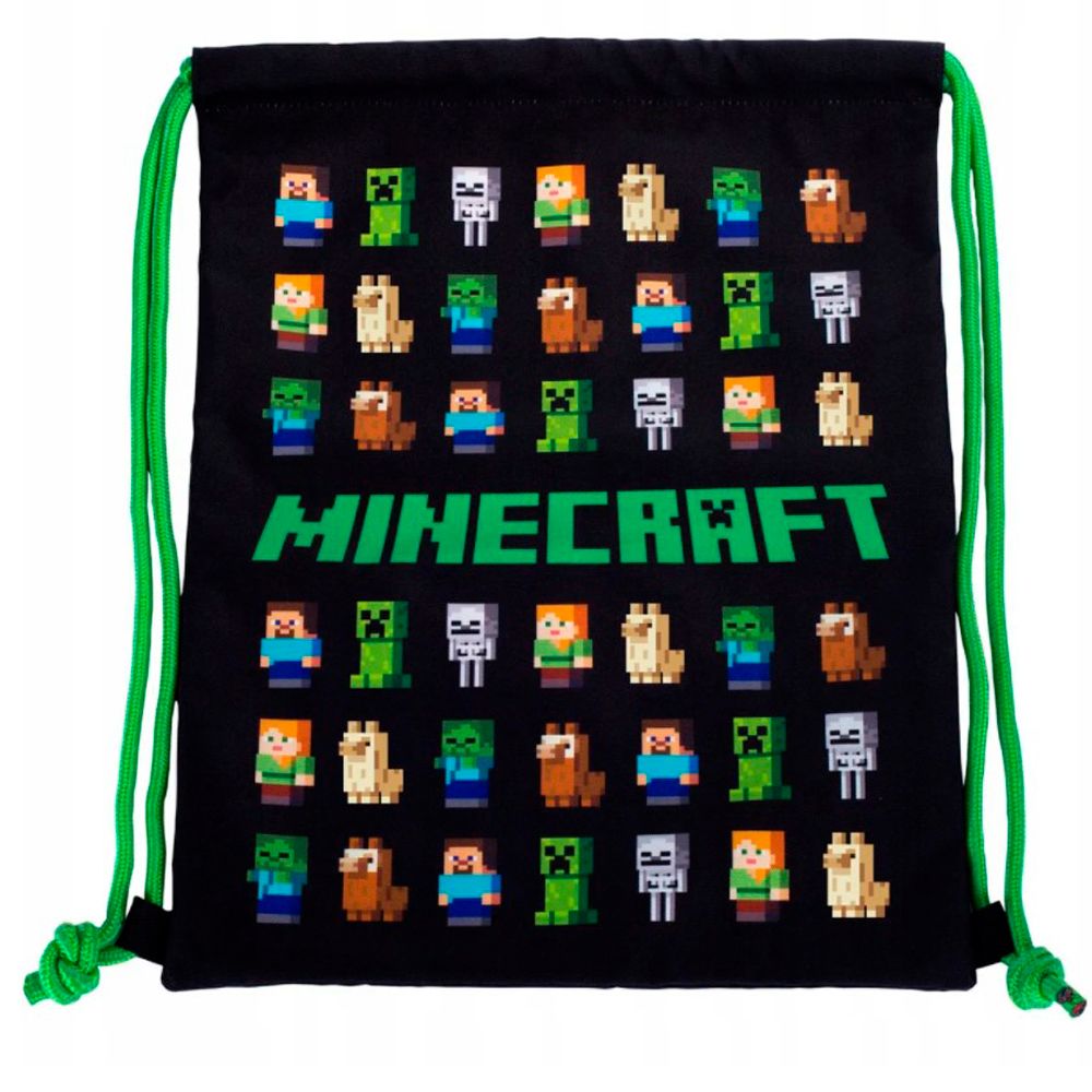 Мешок для обуви "Minecraft", 33x44 см, черный, зеленый