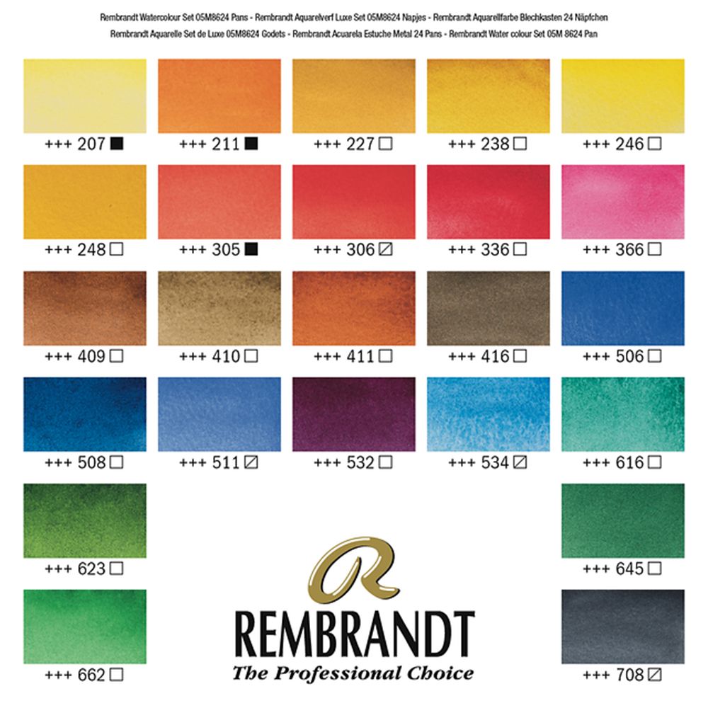 Набор красок акварельных "Rembrandt", 24 цвета, кюветы - 2