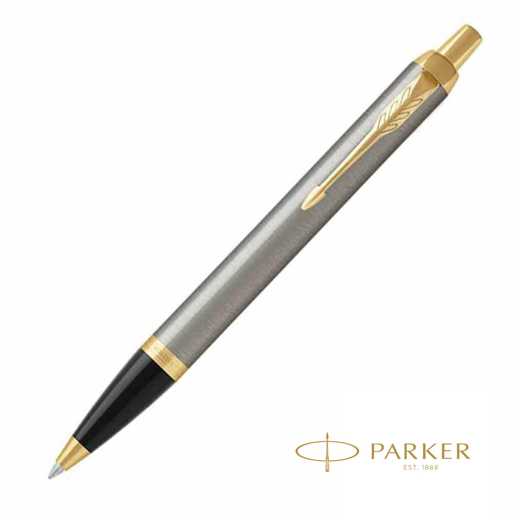 Ручка шариковая автоматическая "Parker IM Brushed Metal GT", 0.7 мм, серебристый, золотистый, стерж. синий